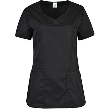 B-Well INES Short Sleeve Esthetician Blouse Black with Pockets