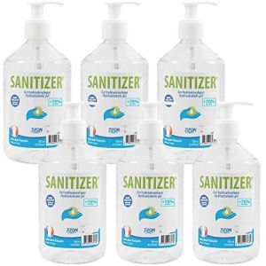 Sanitizer - Premium Hydroalcoholic Gel - 70% Formula - Pack of 6 Bottles of 500ml and 3 Pumps