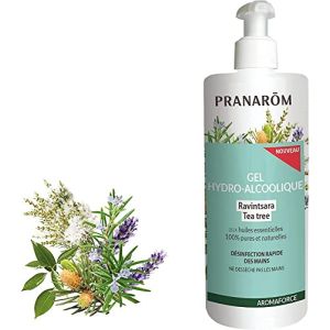 PRANARÔM - Aromaforce - Gel Hydro-Alcoolique - Aux Huiles Essentielles Bio - Ravintsara Et Tea Tree - Pour Se Désinfecter Les Mains Rapidement - ...