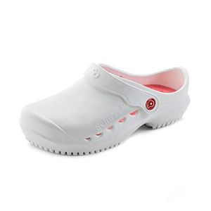 Schu’ZZ - Protec Uni - Medical Clog for Women - Hospital Shoes - Lightweight, Comfortable, Breathable, Non-Slip, Removable Insole - White and Coral