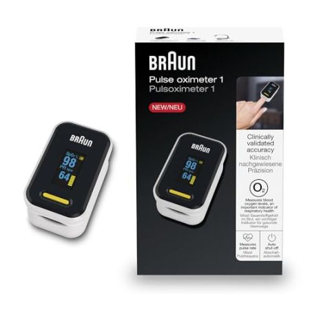 Braun Oxymètre De Pouls 1 - Mesure Précise Du Taux D’Oxygène Dans Le Sang Et Du Rythme Cardiaque - Facile À Utiliser