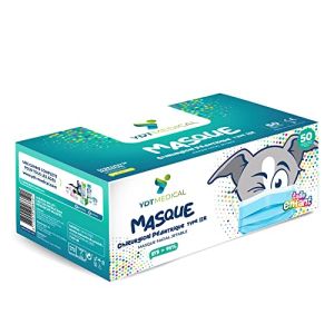 50 Masques Chirurgicaux Enfants Jetables Haute Qualité TYPE IIR EFB >99,5% - Excellent Maintien, Doux, Anti Eclaboussure, Anti Démangeaison, Réd...