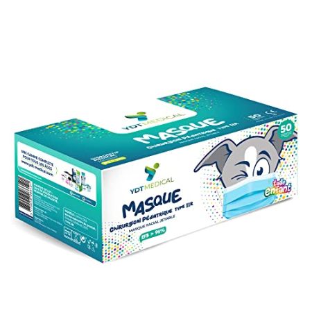 50 Masques Chirurgicaux Enfants Jetables Haute Qualité TYPE IIR EFB >99,5% - Excellent Maintien, Doux, Anti Éclaboussure, Anti Démangeaison