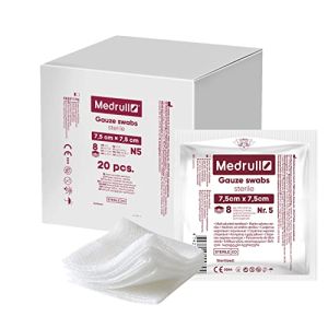 Medrull - Compresses de gaze stériles – 7,5 cm x 7,5 cm - paquet de 100 pièces - Tampons de gaze - Matériel de pansement - Premiers secours.