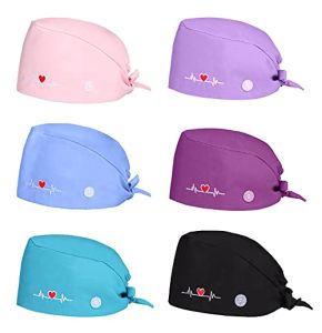 Comius Sharp 6 Pièces Bonnet Gommage Bouffant, Casquettes de Travail Réglable Respirants, Casquette Imprimé Unisexe pour Fournitures de Soins Pe...