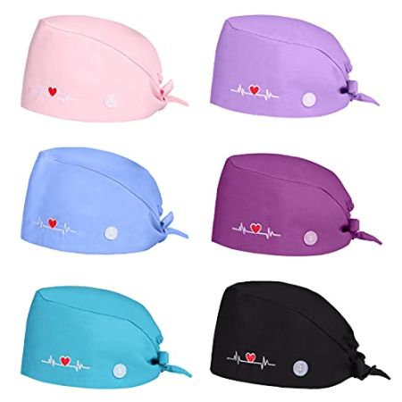 Comius Sharp 6 Pièces Bonnet Gommage Bouffant, Casquettes de Travail Réglable Respirants, Casquette Imprimé Unisexe pour Fournitures de Soins Pe...