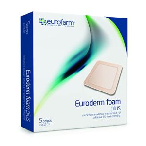 Euroderm Foam Plus-Compresse en mousse polyuréthane hydrocellulaire multicouche avec bord adhésif (cm 15 x cm 15)