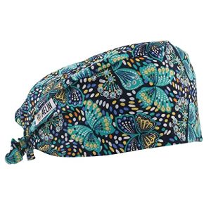 Medical Scrub Cap Unisex Short Hair 100% Cotton (Navy Blue Butterflies)