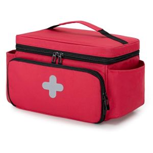 CURMIO Sac Familial de Rangement pour Médicaments, Organisateur de Premiers Secours pour Trousses Médicales d'urgence, Étui Vide, Rouge