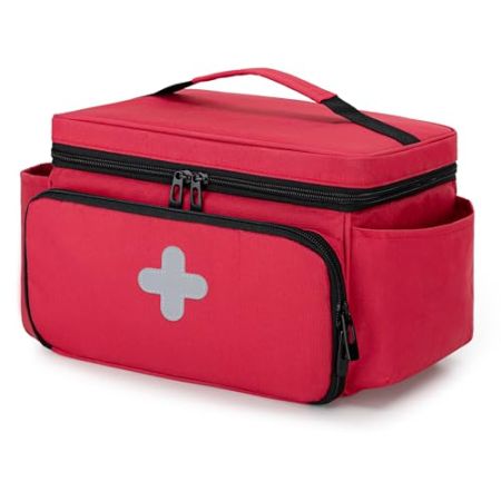 CURMIO Sac Familial de Rangement pour Médicaments, Organisateur de Premiers Secours pour Trousses Médicales d'urgence, Étui Vide, Rouge