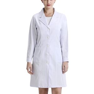 Blouse de Laboratoire Femme Blanche Coton - Blouse de Medicale Vêtements Manches Longues Blouse Avec Boutons et Poches pour Dentiste,étudiants,Ch...