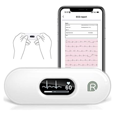 Wellue Moniteur ECG DuoEK-S, Capteur Cardiaque Portables sans Fil Bluetooth avec Écran OLED de 0,96 Pouce, Surveillance 30s - 5 min, Moniteur de F...