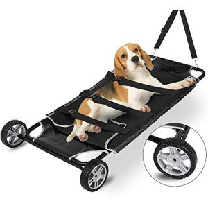 FDSAD Pet Stretcher, 48 X 26 Inch Pet Trolley with Wheels, Maximum Capacity 250 LB, Black