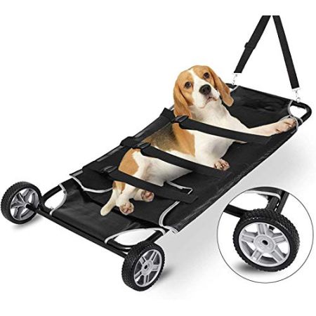 FDSAD Pet Stretcher, 48 X 26 Inch Pet Trolley with Wheels, Maximum Capacity 250 LB, Black