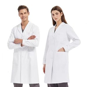 KUMARS Blouse Laboratoire, Blouse Blanche Lycée, Blouse de Médecin pour Homme Femme, Blouse Coton Manches Longues Blouse Blanche Chimie pour étu...