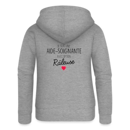 Spreadshirt Aide-Soignante avec Option Râleuse Veste À Capuche Premium Femme, L, Gris Chiné