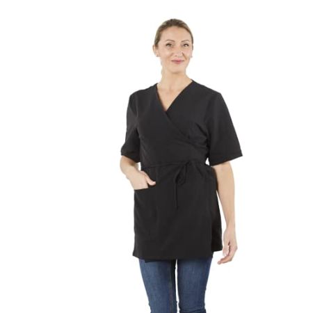 Hurry Jump Work Tunic Kimono Shape Poly Cotton Black Ideal Blouse for Estheticians Spa Kimono Serge Black T00-34