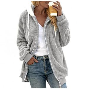 Ccoofhhc Veste Manteau Polaire Pour Femme Longue Chaude Légère Avec Capuche Matelassée En Peluche Idéale Pour L'Hiver Grande Taille