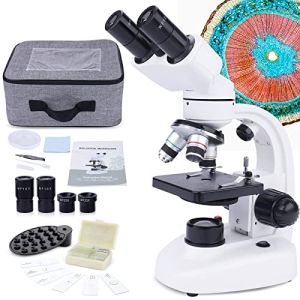 MAXLAPTER Microscope Binoculaire 40X-1000X pour Adultes Enfants, Microscope Composé à Double Éclairage LED avec Adaptateur de Téléphone Oculaire