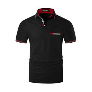 LIUPMWE Polo Homme, Manche Courte, Coton Casual Golf Noir-35