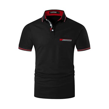 LIUPMWE Polo Homme, Manche Courte, Coton Casual Golf Noir-35