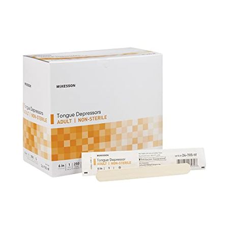 McKesson Non-Sterile Unflavored Wooden Tongue Depressor 15.2 cm Long Individually Wrapped 24-705-W 1 Box of 250/Box