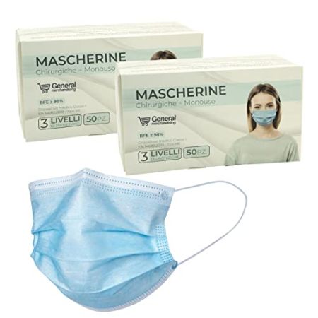 general merchandising 100 Masques Chirurgicaux Adulte Bleu certifiés CE | 100 Masque Chirurgical Bleu Adulte avec embout nasal réglable