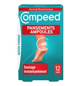 Compeed - 12 Pansements Ampoules Hydrocolloïdes - Seconde Peau - Cicatrisation Rapide - Moyen Format Économique (6,8 x 4,2 cm)