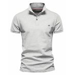 QOCO Polo Homme à Manches Courtes Sport Golf T-Shirt 100% Coton Respirant Gris XL