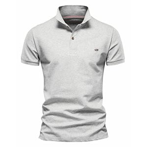 QOCO Polo Homme à Manches Courtes Sport Golf T-Shirt 100% Coton Respirant Gris XL