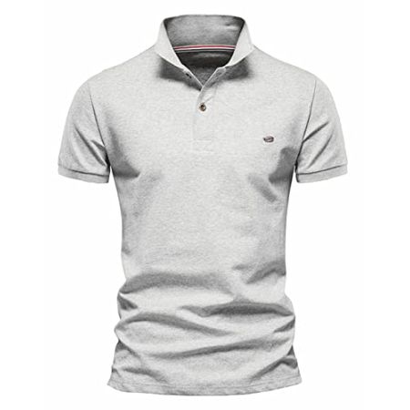 QOCO Polo Homme à Manches Courtes Sport Golf T-Shirt 100% Coton Respirant Gris XL