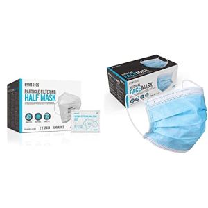 HoMedics Masque FFP2 Jetable 3 plis – 20 pièces – Usage unique - 3 couches de protection & 50 Masques médicaux jetables 3 plis - 3 couches de...