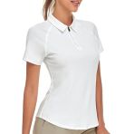 Soneven Polo Femme Manches Courtes avec 1/4 Zipper Sport Tennis Golf Hauts Performance Slim Fit Polo Shirt Femme t-Shirts à Manches Courtes Blanc L