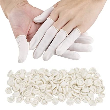 Lot de 300 petits doigtiers en latex jetables en latex pour doigts blessés, doigts fissurés, sports (blanc)