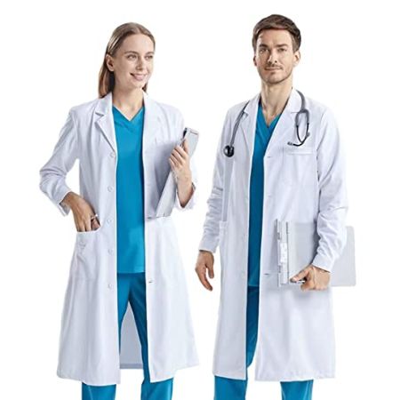 CoatCool Blouse Blanche Chimie, Blouse Laboratoire Coton, Blouse Chimie Femme Homme Medicale Manche Longue Blouse Blanche Lycée avec Poche et Bout...