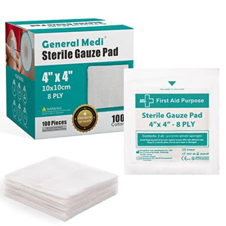 General Medi Compresses de gaze stériles - (10x10cm) Compresses de gaze médicale enveloppées individuellement pour les coupures et les brûlures...