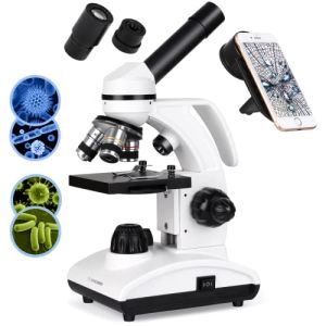 Tuword Microscope 40X-1000X, Laboratoire, Microscope Étudiant, Monoculaire Composé avec Poignée, Oculaire (WF10X / 25X) et 10 Curseurs, avec Ada...