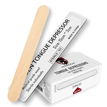 WARRIOR® STERILE Disposable Wooden Tongue Depressors Sterilized by EO Gas (Pack of 100 Pieces)