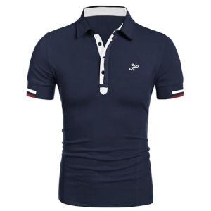 COOFANDY Polo pour Homme Polo Classique T-Shirts Chemise de Sport Polo de Base Polo de Golf à Manches Courtes (Bleu Marine L)