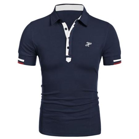 COOFANDY Polo pour Homme Polo Classique T-Shirts Chemise de Sport Polo de Base Polo de Golf à Manches Courtes (Bleu Marine L)