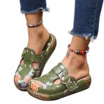 Onsoyours Sabots Femme Compensés Clogs Mules Plates Plateforme Sandales en Cuir Été Pantoufles Chaussures Confort pour Pieds Larges À Vert 37 EU