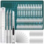 Cutter de Précision Couteau, 2 Stylos Scalpel 90 Lames Tapis de Découpe Règle en Acier pour Découpe de Travail d'art Bricolage, Spéléologie