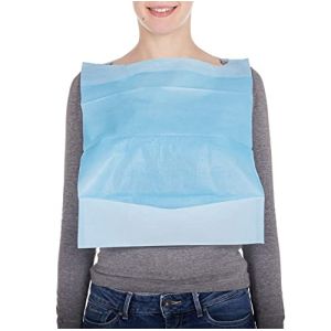 Disposable Adult Bib for Elderly Waterproof Large Dental Bib With Food Pocket Pack of 100, Blue