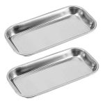 2Pcs Dental Medical Tray Stainless Steel 22.5 cm