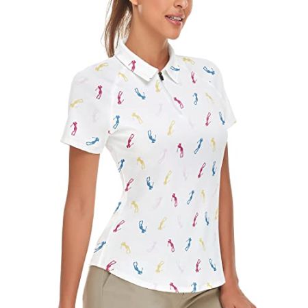 Soneven Polo Femme Blanc Manches Courtes Respirant Slim Fit Polo UPF 50+ 1/4 Fermeture Éclair pour Golf, Sports de Plein Air et Tennis d'Été