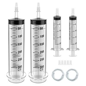 2PCS 300ml Seringue avec Capuchons(sans Aiguille),Scellée Individuellement,avec tuyau Seringue et lot de 2 Seringues de 20ml Pour Jardins Industri...