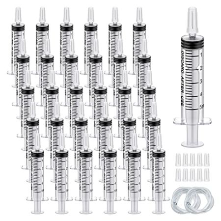 Episkey 30pcs 5ml Plastique Seringue avec Tube, Seringues stériles emballées pour Laboratoire Industrie Cuisine Animaux Jardin (30, 5ml)