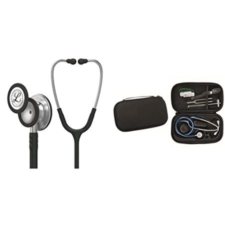 3M Littmann Classic III Monitoring Stethoscope, Black Tubing, 69 cm, 5620 + GIMA CLASSIC Case for Stethoscope - Black