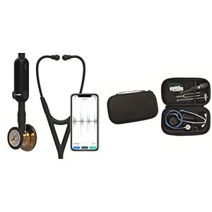 3M Littmann CORE Stéthoscope numérique, tubulure noire, Edition Cuivre Brillant, 69 cm, 8863 + GIMA ÉTUI CLASSIC pour stéthoscope - noir.