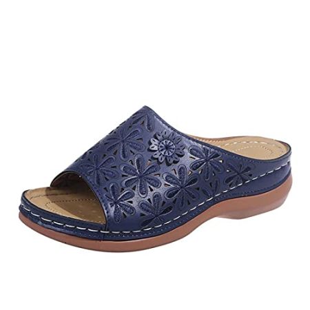 Susenstone Sandales Femme en Cuir Mules Femmes Chaussons d'été Tongs Femme Claquette Compensée Confortables pour Maison Piscine Plage Anti-déra